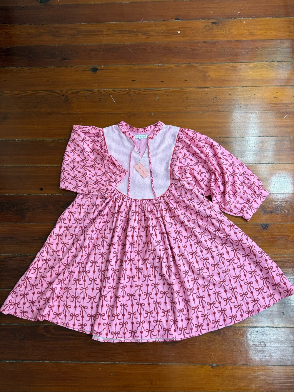 NWT Simply Southern Red and Pink Preppy Bow and Heart Seersucker Dress Sz L π§‘π - Picture 7 of 11